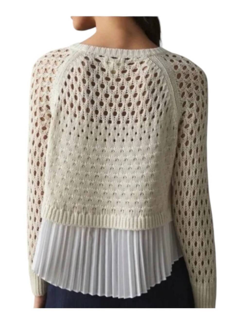 NEW FATE pleated open knit sweater in oatmeal - Picture 2 of 4